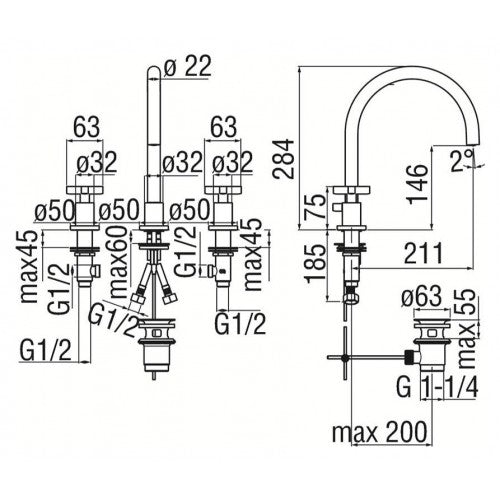 LIRA DUAL ΜΠΑΤΑΡΙΑ ΝΙΠΤΗΡΟΣ 3 ΟΠΩΝ BASIN MIXER DIAMOND SMOKE PVD