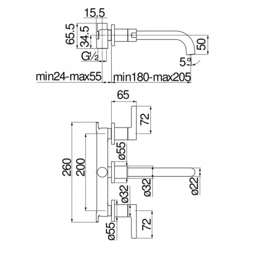 LIRA UNO ΜΠΑΤΑΡΙΑ ΝΙΠΤΗΡΟΣ 3 ΟΠΩΝ WALL MOUNTED MXR DIAMOND SMOKE PVD